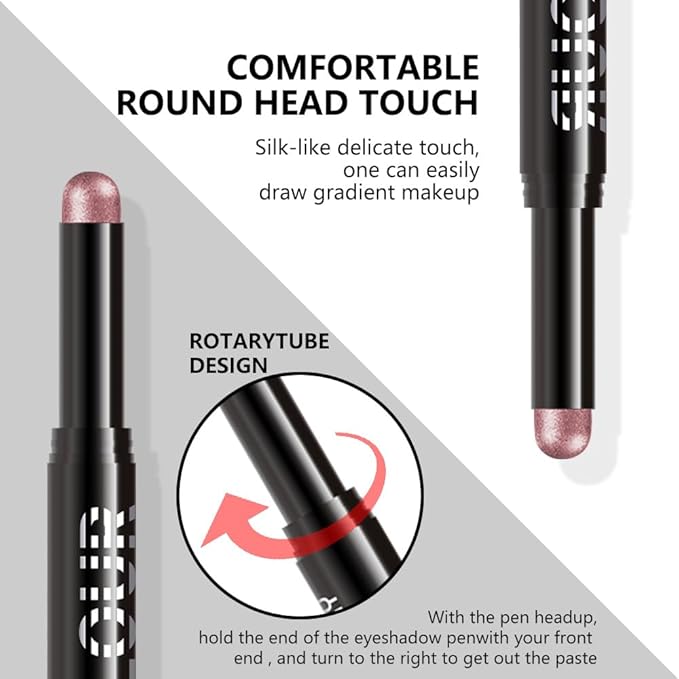 Rose Gold Shimmer Cream Eye Shadow Stick Makeup for Women, Rose Gold Shimmer Matte Eye Shadow Brightener Stick for Eyes, Waterproof Eyeshadow Pencil Applicator Blendable for Eye Highlight 03