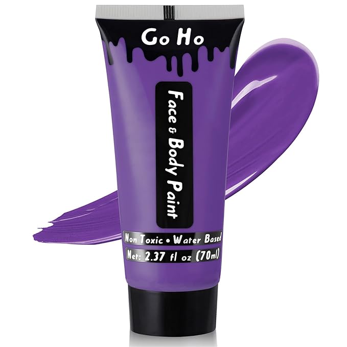 Go Ho Purple Face Body Paint Washable(2.37oz/pc),Full Coverage,Smooth,Water Based Cream Purple Body Paint for SFX Cosplay Costumes Festivals Halloween Ursula Witch Makeup