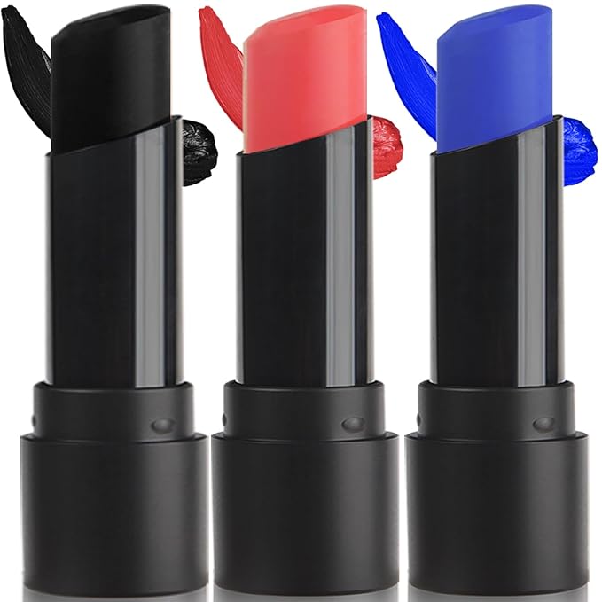 MEICOLY 3Pcs Royal Blue Black Red Face Body Paint Stick,Face Paint for Halloween SFX Devil Cosplay Makeup,Body Paint for Adults Kids,Waterproof Eye Black for Baseball/Football/Softball,Blue+Black+Red