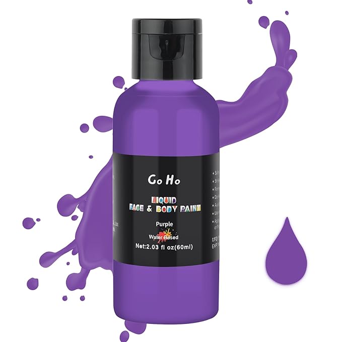 Go Ho Makeup Purple Body Paint(2.1 oz),Water Based Purple Face Paint and Body Paint for Airbrush Makeup Special FX, Cosplay, and Halloween Make up
