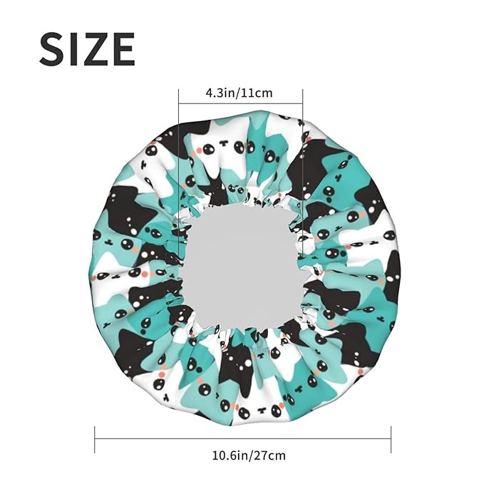 Cat Pattern Shower Cap For Women Reusable Waterproof Double Layers Bath Cap Hair Protection Elastic Ladies Spa Salon Shower Hat