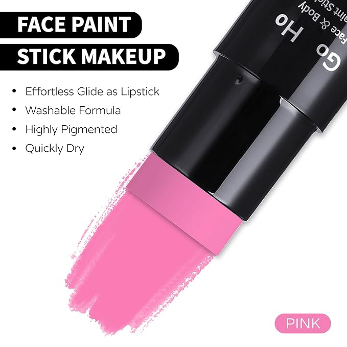 Go Ho Pink Face Body Paint Stick,Water Based Washable Face Paint Stick,Non-toxic Full-coverage Cream Pink Body Paint for Adults Children Halloween Cosplay SFX Makeup