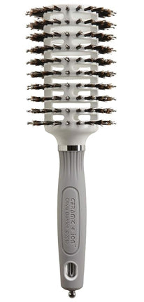 Olivia Garden Ceramic + Ion Turbo Vent Combo Hair Brush - Not Electrical - Ionic and 100% Boar Bristles - Professional Round Blowout Brush for Normal to Thick Hair