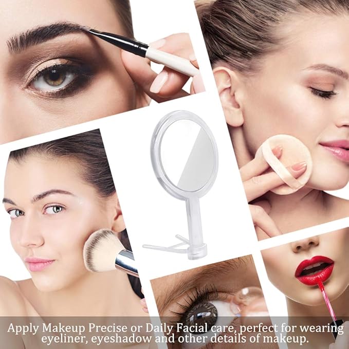 Double Sided 1x - 7X Magnification Hand Held Makeup Mirror with Adjustable Stand,Clear (7X)