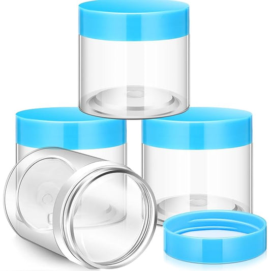 Patelai 4 Pieces Round Wide-mouth Leak Proof Plastic Container Jars with Lids for Travel Storage Makeup Beauty Products Face Creams Oils Salves Ointments DIY Making(8 Ounce,Blue)