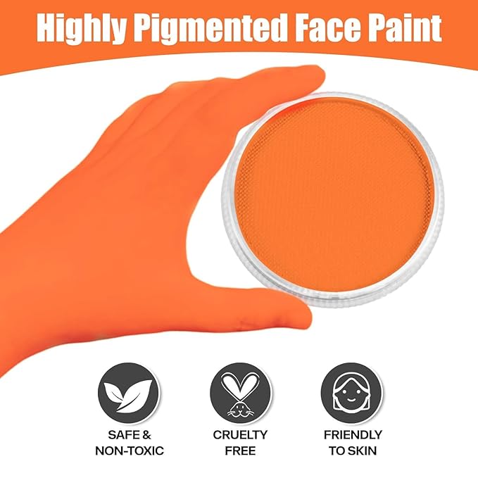 Go Ho Orange Face Paint Washable for Halloween Makeup,Creamy to Gel Water Based Orange Body Paint Full Coverage forCosplay SFX Costumes Festivals Makeup,25g