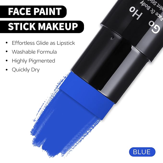 Go Ho Royal Blue Face Body Paint Stick,Easily Washable Formula Face Paint Stick,Non-toxic Full-coverage Cream Blue Body Paint for Halloween Cosplay SFX Mystique Smurf Clown Makeup