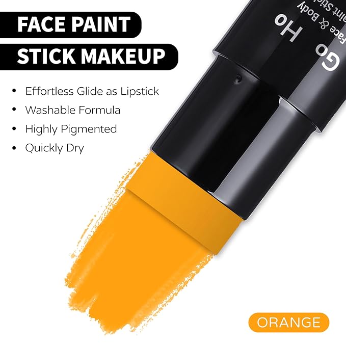 Go Ho Orange Face Paint Stick,Water Based Washable Face Body Paint Stick,Non-toxic Full-coverage Cream Body Paint for Adults Children Halloween Cosplay SFX Tiger Pumpkin Makeup
