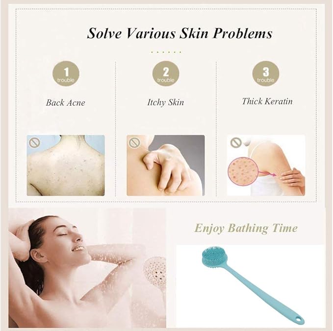 Silicone Body Scrubber, Long Handle Back Scrubber for Shower, Silicone Body Brush Shower Scrubber for Body, Shower Srush Back Brush Body Exfoliator