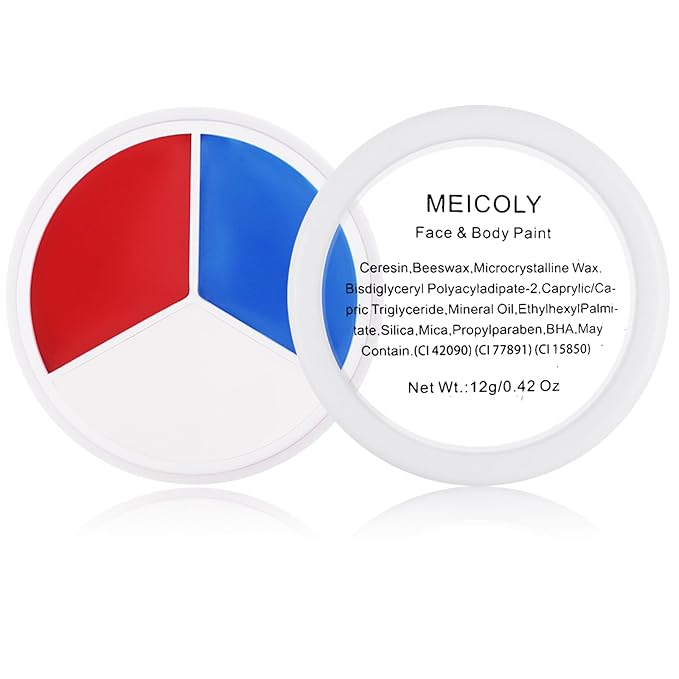 MEICOLY Red White and Blue Face Paint Palette,4th of July Accessories,4th of July Face Body Paint,4th of July Outfits for Women,Face Painting for Halloween SFX Clown Devil Spiderman Cosplay Makeup
