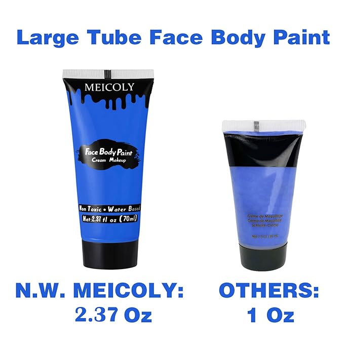 MEICOLY Cream Royal Blue Face Body Paint,2.37Oz Large Tube Water Based Full Body Paint for Adult and Kid,Single Tube Dark Blue Face Paint for Smurf Mystique Cosplay Avatar Makeup,Halloween SFX Makeup