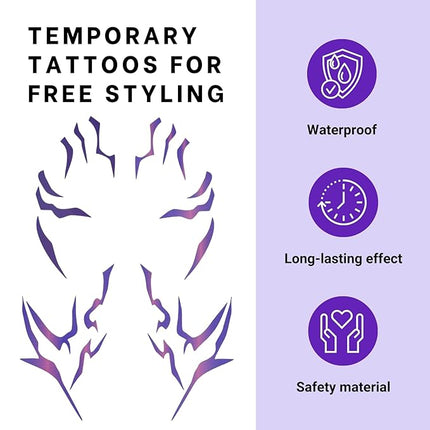 Purple Ombre Temporary Tattoos – Realistic Waterproof Body Art for Cosplay, Halloween, and Party Makeup