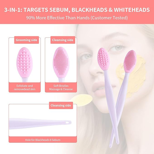 3 Pcs Lip Scrub Brush with Silicone Facial Cleansing Brush,2 Pcs Face Scrubber Gentle Exfoliating,Removing Blackhead,Massaging