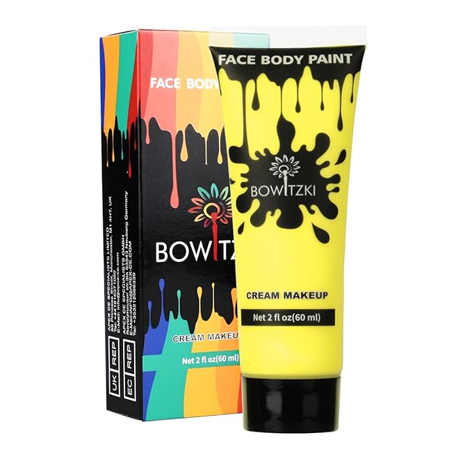 Bowitzki Face and Body Paint 2oz Cream Makeup 60ml Water Based Face Painting Special Effects For Adults Children Kids Halloween Christmas Party Stage Cosplay (Yellow)