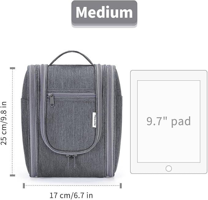 Narwey Small Hanging Toiletry Bag Women Travel Makeup Bag Organizer Toiletries Bag for Travel Size Essentials Accessories Cosmetics (Medium, Grey)