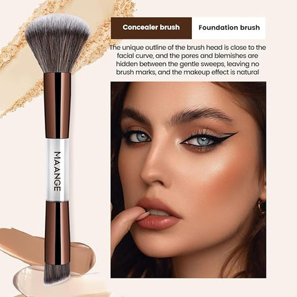 MAANGE 7 PCS Foundation Makeup Brush Set With Bag, Make up Brushes, Eyeshadow Concealer Brush, Double-ended Foundation Contour Powder Blush, Professional Face brush Set Tools For Liquid,Cream (Gray)
