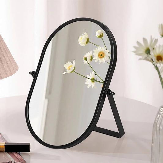 Metal Stand Adjustable Makeup Vanity Mirror Portable Black Desktop Mirror with 180° Rotation Desk Mirrors for Dressing Room,Bedroom, Bathroom,Tabletop