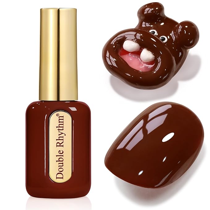 Double Rhythm 0.50 OZ Gel Polish Hema Free Same Color Same Bottle Golden Round Translucent Neutral Natural Milky 15 ML Jelly UV Polish Art DIY at Home (Burgundy Brown-C1446)