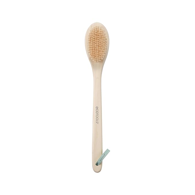EcoTools Bristle Bath Brush, Shower Body Brush with Gentle, Stiff Bristles, Long Bamboo Handle, Gently Exfoliating for Back & Body, Stimulates Blood Circulation, Eco-Friendly, 1 Count (Pack of 2)
