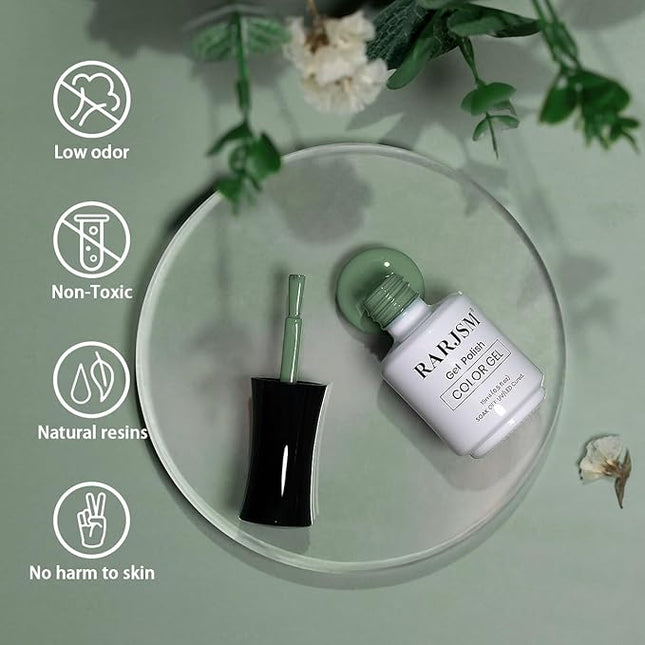 RARJSM Sage Green Gel Nail Polish Sage Gray Gel Nail Polish 1PCS 15ML Green High Pigment GelPolish Soak off UV LED Curing Required Nail Art French Manicure Salon DIY at Home