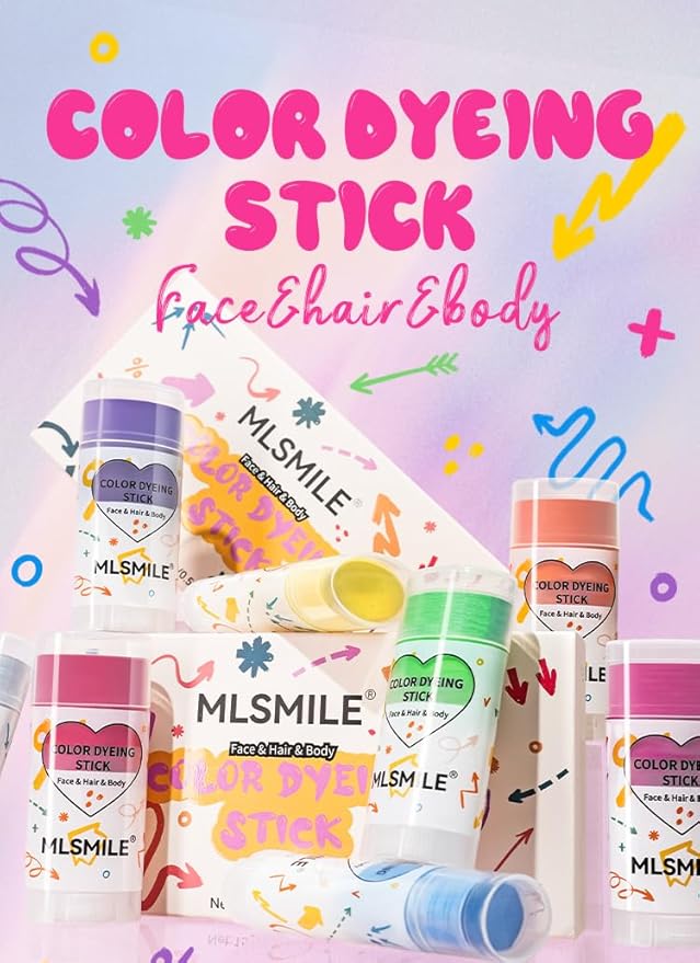 3 in 1 Purple Hair Dye Stick, Temporary Hair Color Wax Stick, Washable Hair Dye for Women & Kids, Highly Pigmented, Pearlized Body Face Paint Makeup for Daily, Halloween Christmas Party Cosplay