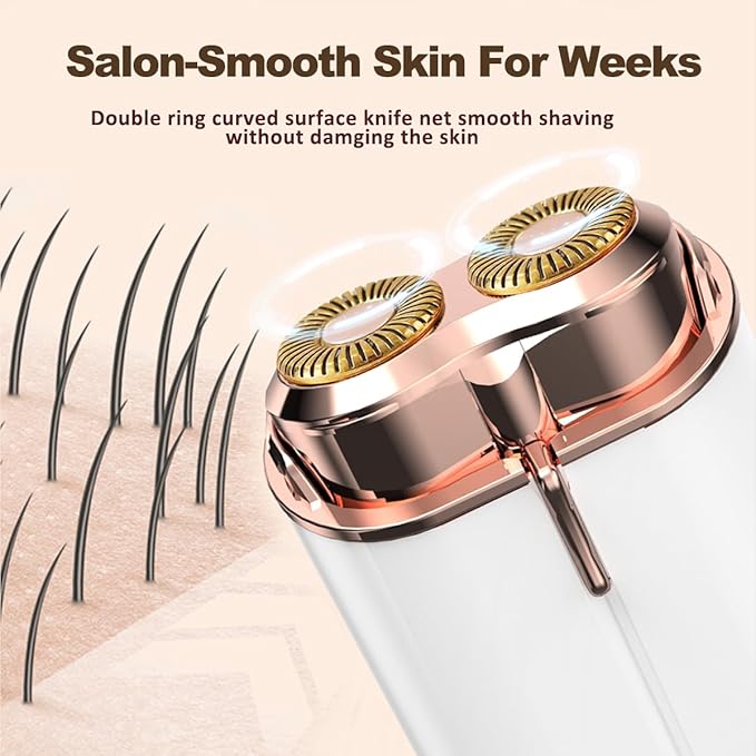 Facial Hair Removal for Women, Portable Painless Electric Shaver Device with Built-in LED, Wet/Dry Electric Razor Hair Remover Epilators for Face, Chin, Upper Lip and Arms (White-2025)