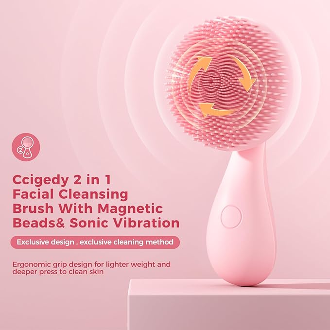 2 in 1 Facial Cleansing Brush, Rotating Magnetic Beads & Massage Cleaning Electric Face Scrubber, Waterproof and Rechargeable Exfoliating Face Scrubber Brush