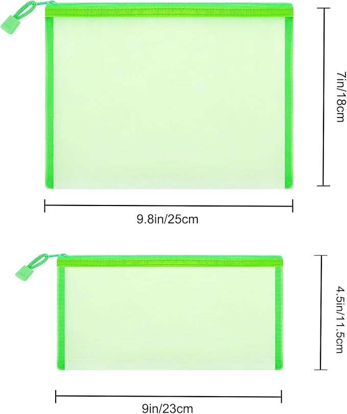 12 Pieces Zipper Nylon Mesh Pouch, Mesh Cosmetic Bags Makeup Bags Pencil Case, Multipurpose Travel Bags for Cosmetic School Office Supplies and Travel Accessories (Green, A5)