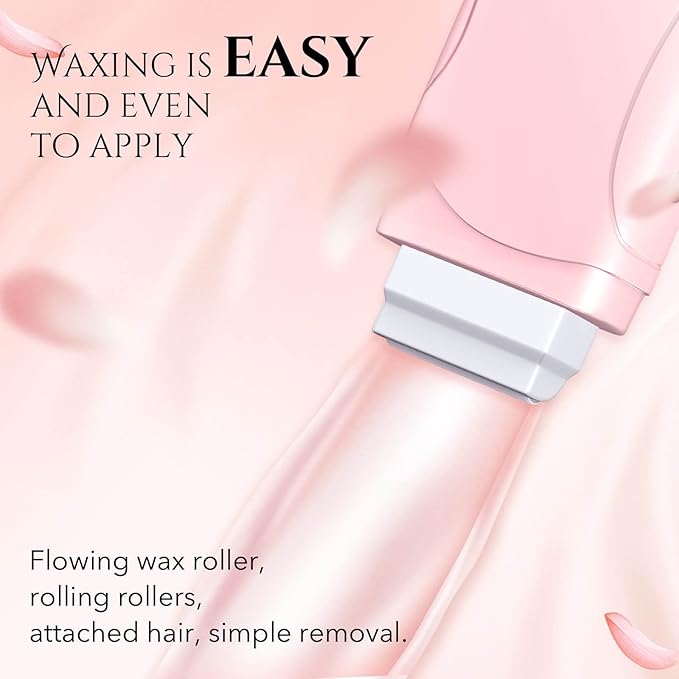 Roll-on Waxing Kit for Hair Removal - At-Home Wax Warmer, Easy Rolling Applicator for Women, Honey & Rose Fragrance