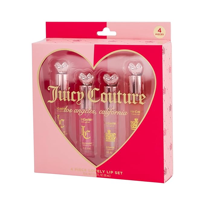 Juicy Couture 4 Pack Lip Oil Set - Cherry, Rose, Raspberry, & Watermelon, Mini Oil Tubes Perfect for On-the-Go Application & Touch Ups