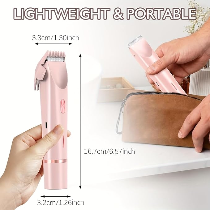 Electric Razor for Women, Rechargeable Hair Remover, Portable and Safe Lady Razor, 2 in 1 Double-Headed Waterproof Wet and Dry, Electric Bikini Trimmer for Women (Pink-1pcs)