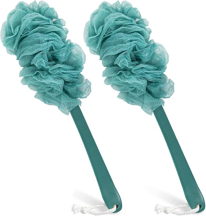 Back Scrubber for Shower, Qewro Loofah on a Stick as Shower Brush Exfoliating Body with Long Handle, Loofah Sponge Mens Loofah Bathing Accessories for Women (2Pack Blue) (2Pack Blue)