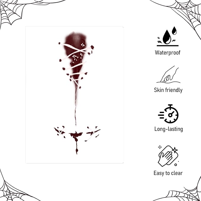 Halloween Temporary Face Tattoos, Temporary Tattoo Stickers,Temporary Makeup Tattoos, Bloody Face Tattoo Sticker Art for Halloween, Adults, Kids, Costume Parties 8Pcs