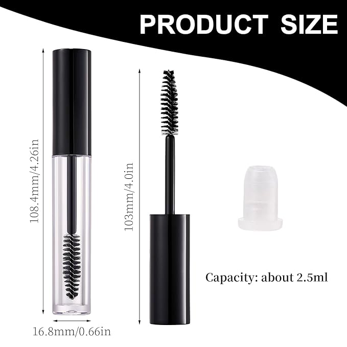 5 Pack Empty Mascara Tube, 2.5ml Transparent Reusable Eyelash Cream Container Bottle DIY Makeup Vials Cosmetic Tool for Castor Oil/Eyelash Growth Oil/Mascara with 5 Rubber Inserts, 1 Funnel
