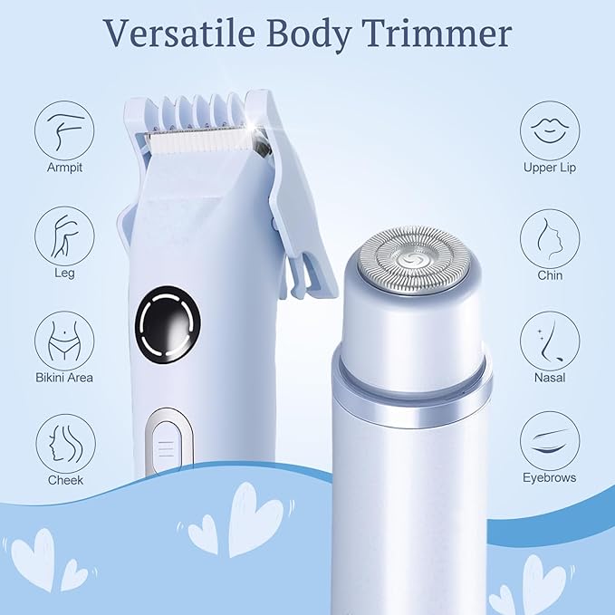 Dermave Bikini Shaver, 4-in-1 Bikini Trimmer for Women, Electric Razors with Dual Heads, Cordless Body Hair Trimmer, Rechargeable Pubic Hair Trimmer for Legs Body Facial Hair, Ceramic Blade