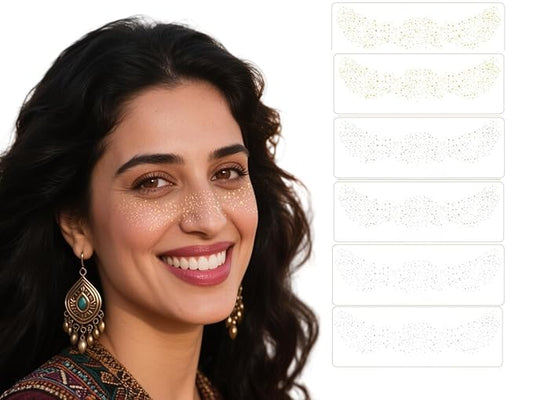 Glitter Freckles Temporary Face Tattoos, 6pcs Makeup Patches, Rose Gold, Silver and Gold Glitter Freckles Face Tattoo (C-Freckle)