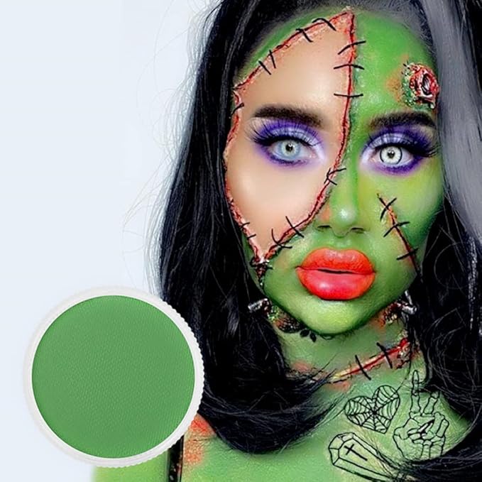 Go Ho Light Green Face Paint Washable for Halloween Makeup,Creamy to Gel Water Based Green Body Paint Full Coverage for Adults Children Cosplay SFX Costumes Festivals Makeup,25g