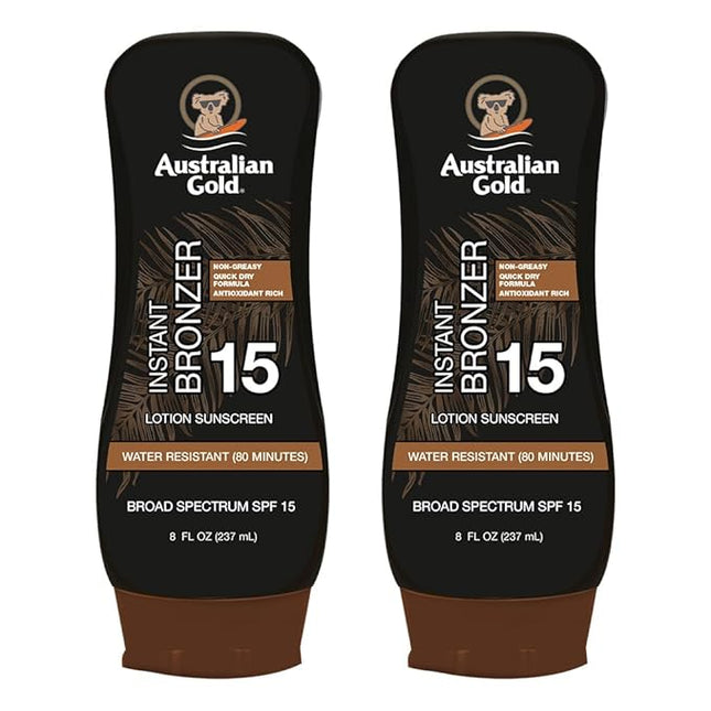 Australian Gold SPF 15 Lotion Bronzer, Twin Pack, 8 FL Oz (Pack of 2)
