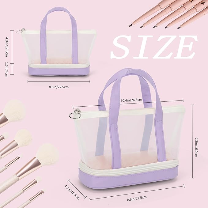 Small Multi-Functional Makeup Bag for Teens and Women Cute Cosmetic Case with Zipper Pouch/Double Handle for Travel Daily Use Multi-Scene Storage - Perfect Christmas or Birthday Gift for Girls-Purple