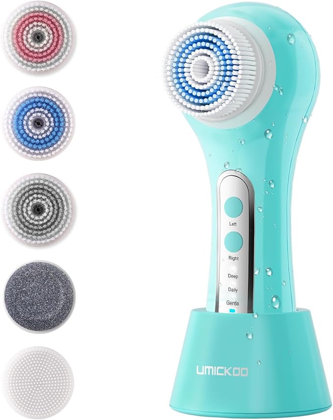 Face Scrubber Exfoliator,Facial Cleansing Brush Rechargeable IPX7 Waterproof with 5 Brush Heads,Electric Face Spin Brush for Exfoliating, Massaging and Deep Cleansing