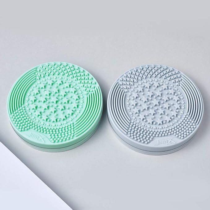 Jessup Makeup Brush Cleaning Mat with Color Removal Sponge, 2 in 1 Silicone Makeup Brush Cleaner (Yucca Green), A007