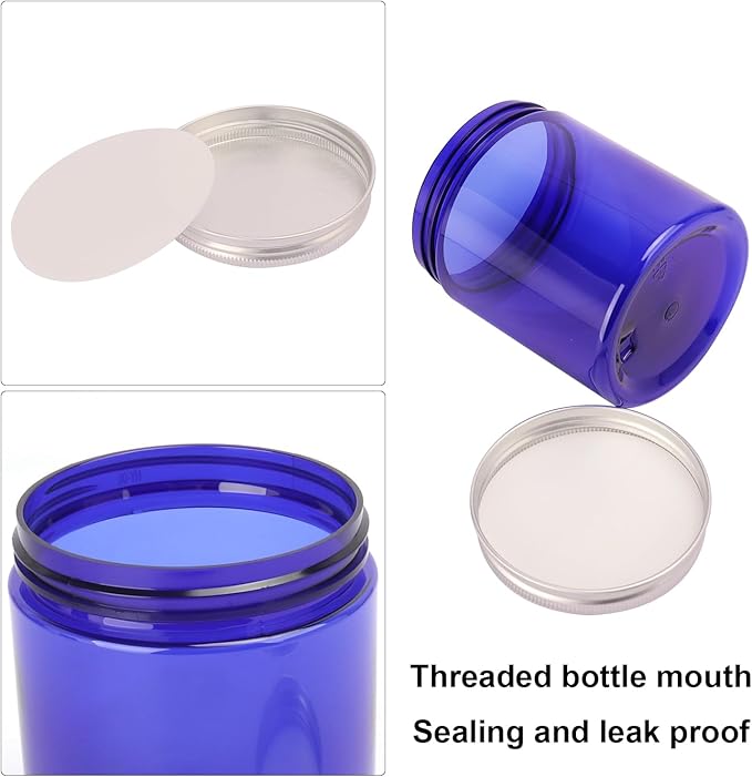 30 Packs 8 oz (250 ml) Blue Plastic Jars with Sliver Lids, Cosmetic Containers jars with Wide-Mouth for slime, beads, rhinestones, sequins Cosmetics, Lotion, Cream, Ointments and More