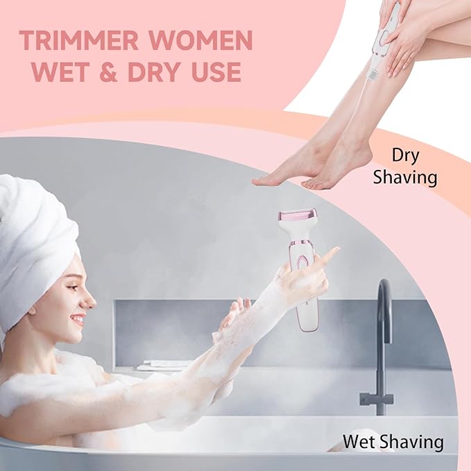Electric Razors Shaver for Women Painless 4 in1 Women Shaver Cordless Rechargeable Facial Eyebrow Razors & Nose Hair Trimmer Lips Body Bikini Trimmer for Womens Grooming Kit 3028 White