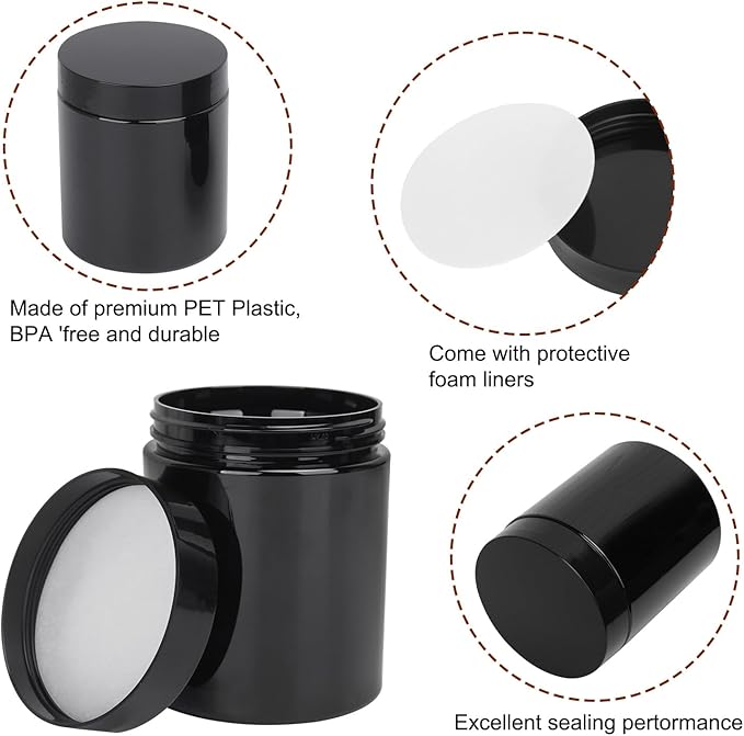 30 Packs 8.8oz (250 ml) Black Plastic Jars with Lids, Cosmetic Containers jars with Wide-Mouth for slime, beads, rhinestones, sequins Cosmetics, Lotion, Cream, Ointments and More by KUKLIPJIM.