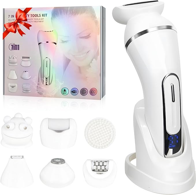 3.0 Women Face Epilator, 7-in-1 Rechargeable Facial Hair Remover with LED Battery Display, Facial Shaver for Face, Eyebrow, Nose Trimmer (White)