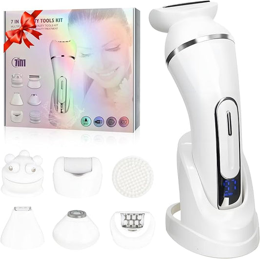 3.0 Women Face Epilator, 7-in-1 Rechargeable Facial Hair Remover with LED Battery Display, Facial Shaver for Face, Eyebrow, Nose Trimmer (White)