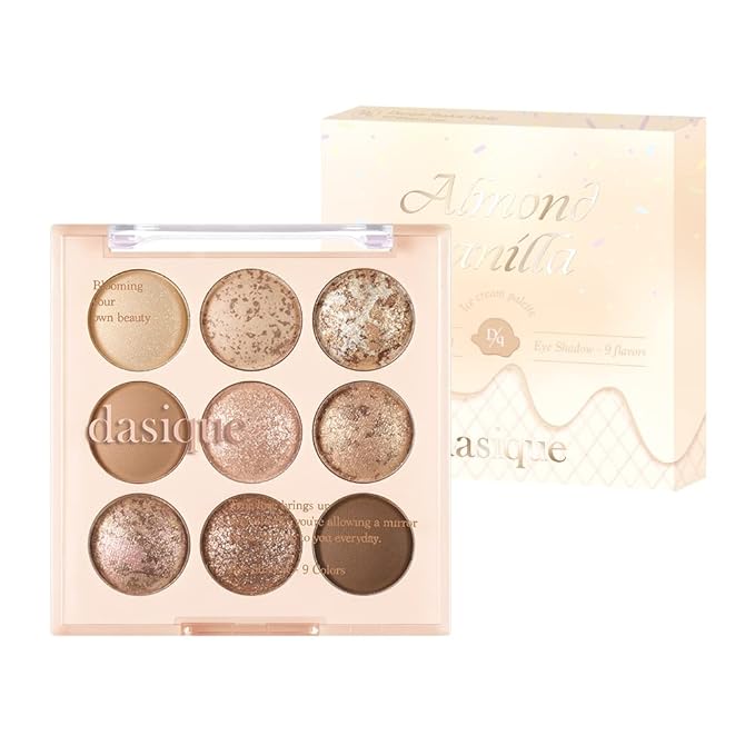 dasique Shadow Palette #21 Almond Vanilla l Vegan, Cruelty-Free l 9 Blendable Shades in Smooth Matte and Shimmer Finishes with Gorgeous Pearls