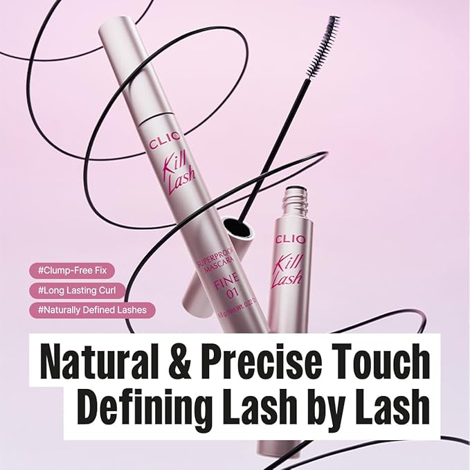 CLIO Kill Lash Superproof Mascara Fine, Waterproof Fixing Mascara, Natural Defining Look, Long-Lasting & Lengthening, Clump & Smudge-Free, for Sensitive Eyes, Korean Makeup Beauty (02 Mousse Brown)