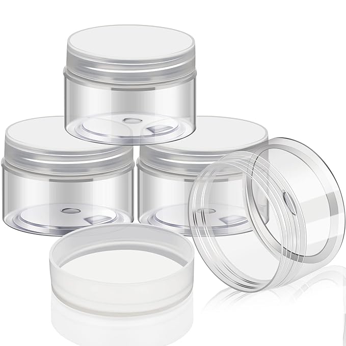 Patelai 4 Pieces Round Wide-mouth Leak Proof Plastic Container Jars with Lids for Travel Storage Makeup Beauty Products Face Creams Oils Salves Ointments DIY Making(2 Ounce,Clear)