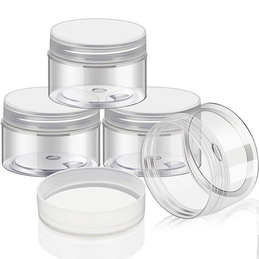Patelai 4 Pieces Round Wide-mouth Leak Proof Plastic Container Jars with Lids for Travel Storage Makeup Beauty Products Face Creams Oils Salves Ointments DIY Making(2 Ounce,Clear)